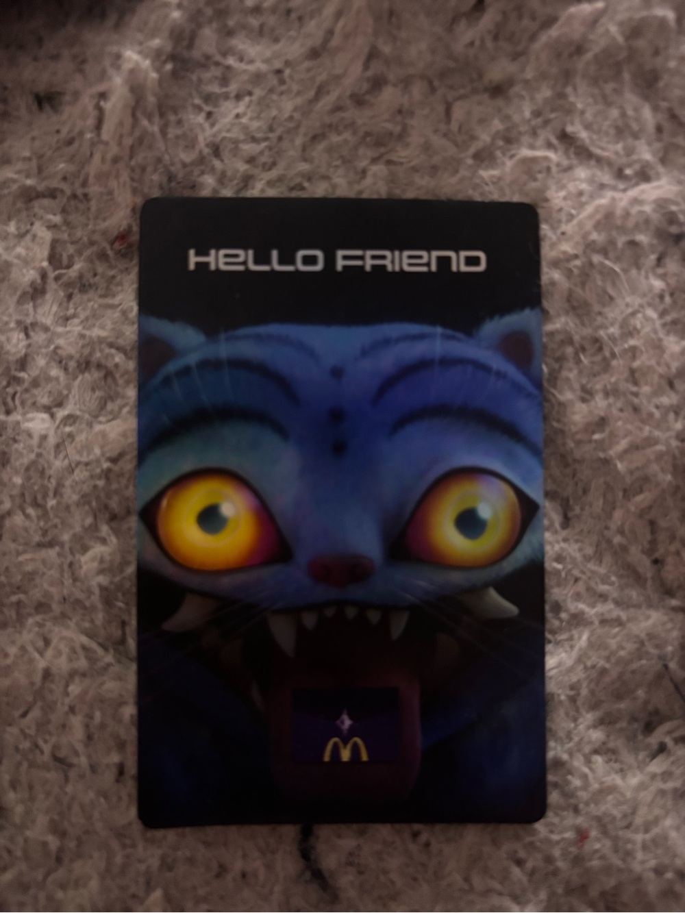 McDonald's k-pop Demon Hunter card with blue cat graphic #hellofriend #mcdonalds